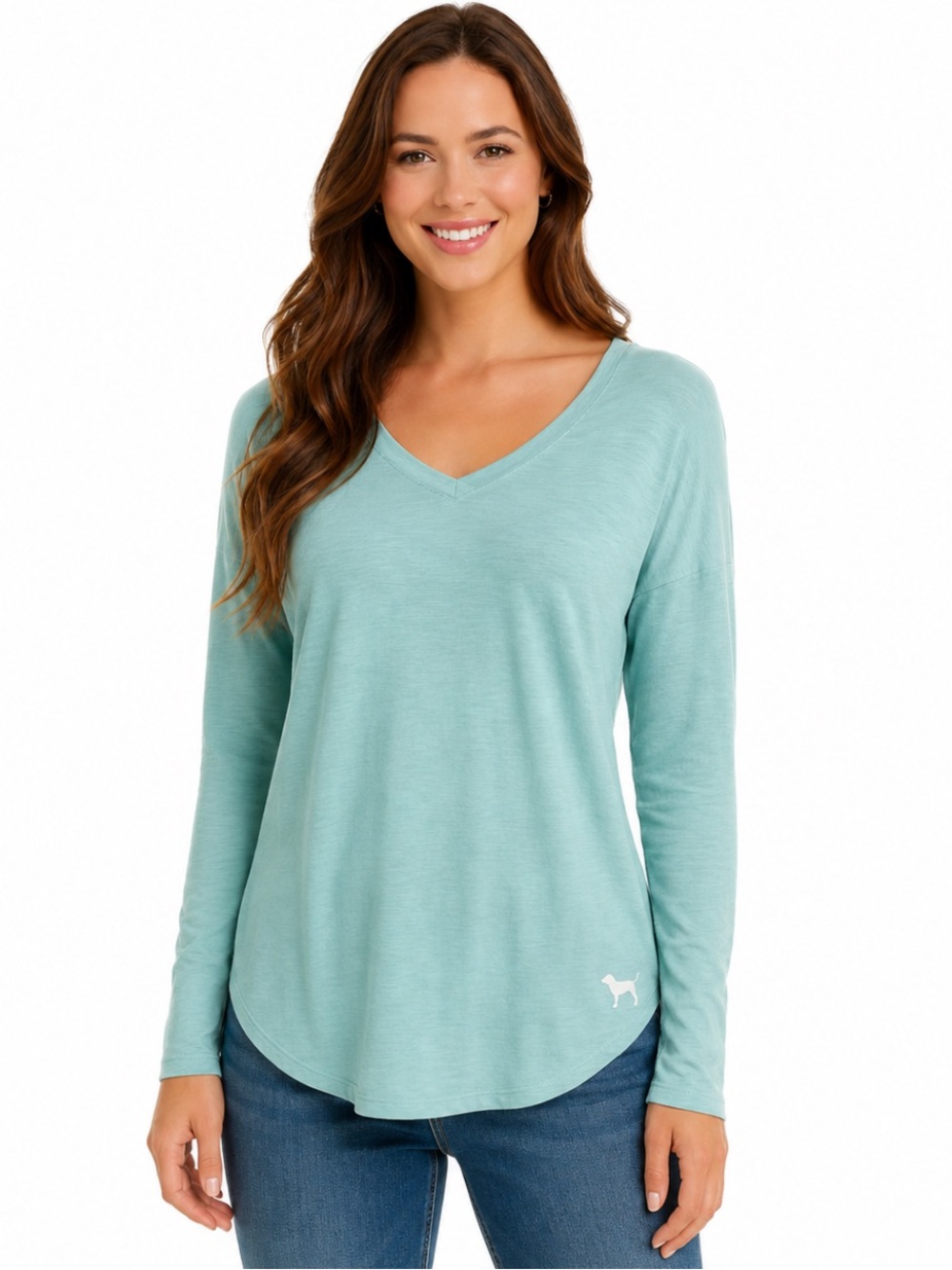 PINK Victoria’s Secret Soft V-Neck Long Sleeve Top Aqua Blue Size S